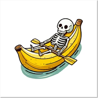 Funny Skeleton On Banana Canoe Posters and Art